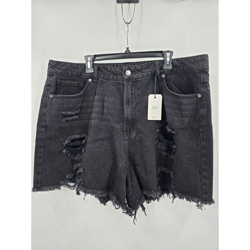 NWT Forever 21 Shorts Womens 16 Black Mom High Rise Relaxed Fit Distressed Denim